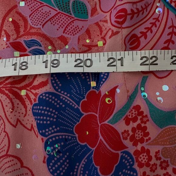 Bob Mackie Wearable Art sequin floral caftan top XS pink red blue dolman - Picture 7 of 13